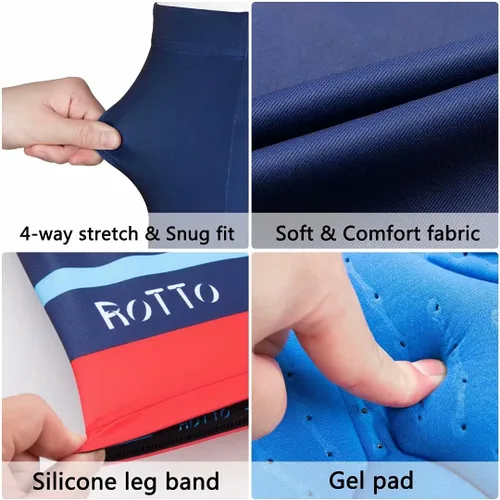 Miniatura 6 de ROTTO Conjunto de camiseta y pantalones cortos de ciclismo para hombre, ropa de ciclismo de manga corta y pantalones cortos acolchados