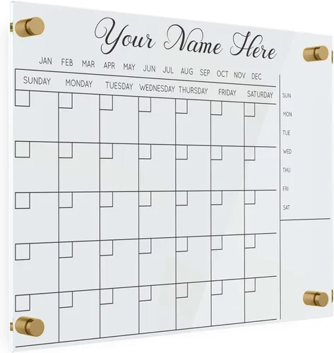 Calendario acrílico personalizado para pared, se envía al día siguiente, hecho en Estados Unidos, planificador de borrado en seco transparente para