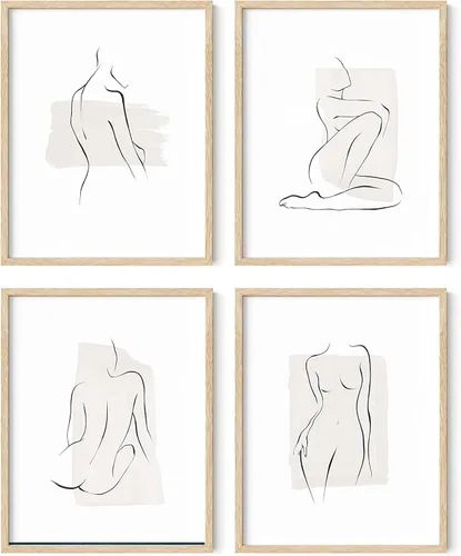 Miniatura 44 de RipGrip Juego de 4 impresiones artísticas minimalistas de líneas, pósteres estéticos, pintura de pared en blanco y negro (sin marco, 12 x 16)