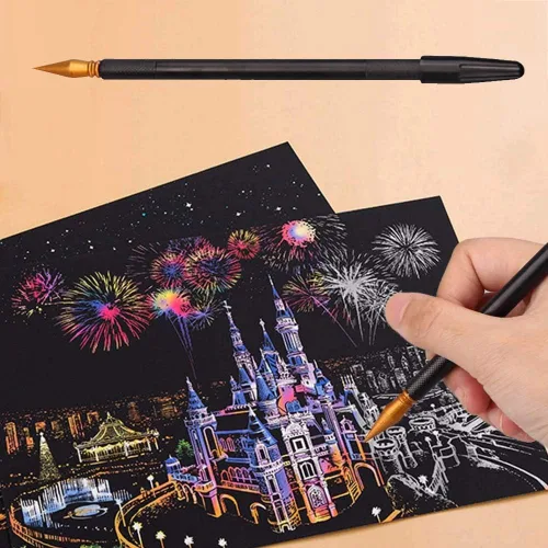 Miniatura 2 de LOOKSEVEN Juego de herramientas para rascar, 6 piezas de herramientas de arte para rascar, juego de artes de boceto, bolígrafo de color rascador