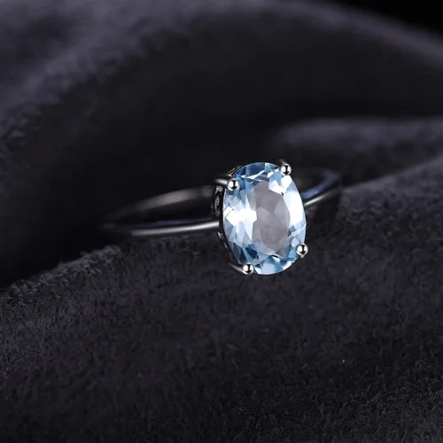 Miniatura 3 de JewelryPalace Anillos de compromiso solitarios de plata de ley 925 chapados en oro de 14 quilates con piedra natal de topacio azul citrino y piedras