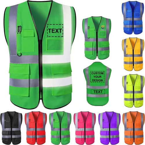 Miniatura 14 de Chaleco de seguridad personalizado para hombre, ropa de trabajo de protección de alta visibilidad, 5 bolsillos, clase 2 con tira reflectante Verde