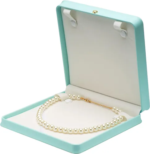 Miniatura 6 de COWFEX Cadena larga de perlas PU collar caja de regalo vitrina soporte de almacenamiento (azul)