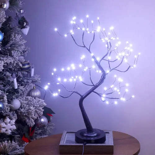 Miniatura 11 de 108 luces LED para árbol de mesa, 20 pulgadas, lámpara artificial de árbol bonsái parpadeante con 8 modos de iluminación y temporizador, decoración