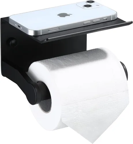 Soporte de papel higiénico con estante para teléfono, dispensador autoadhesivo de rollo de papel higiénico de aluminio para rollo grande, soporte de