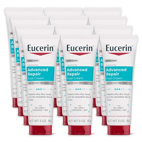 Eucerin Advanced Repair - Crema de pies sin perfume para pies y talones secos, tubo de 3 onzas, paquete de 12