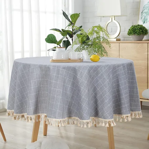 Miniatura 16 de ShinyBeauty Mantel Redondo Rosa Bebé de 55 Pulgadas Mantel Gingham Rosa a Cuadros Mantel de Mesa de Algodón para Mesa Redonda Mantel a Cuadros Rosa
