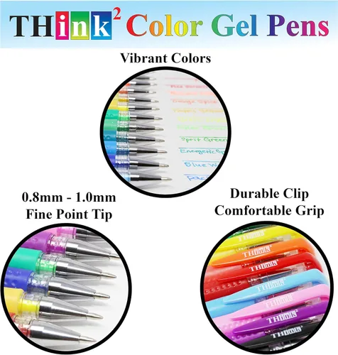 Miniatura 6 de Think2 - Juego de bolígrafos de gel de color para adolescentes y adultos. Perfecto para dibujar, diario, garabatear, álbumes de recortes