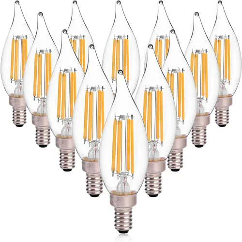 Miniatura 9 de Bombilla LED Regulable para Candelabro Equivalente a 60W, Bombilla LED E12 2700K Blanco Cálido Suave, Bombillas para Lámpara de Araña, 6W 650LM CA10