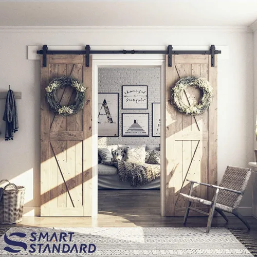 Miniatura 2 de SMARTSTANDARD Kit de herrajes para puerta de granero doble de 8 pies, pista de puerta corredera: suave y silenciosa - incluye instrucciones
