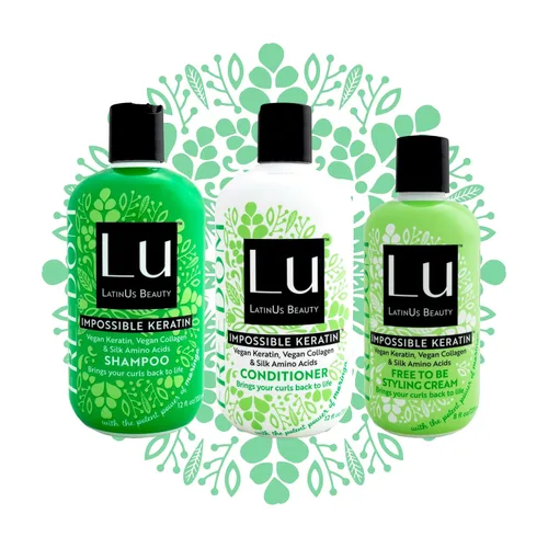 LatinUs Beauty, FREEDOM Impossible Keratin, Colección para cabello: Shampoo + Acondicionador + Crema para Peinar con Moringa