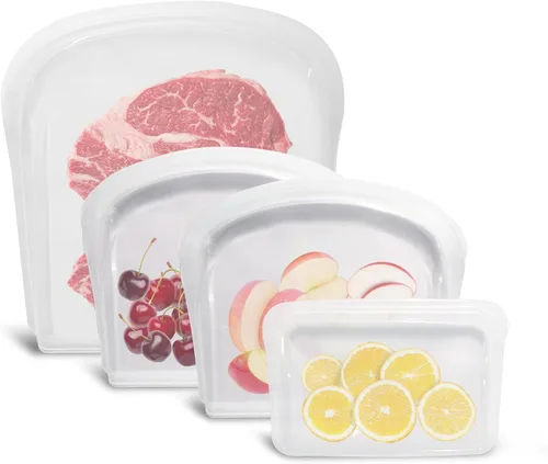 Miniatura 13 de Bolsas de almacenamiento de silicona reutilizables, paquete de 4 bolsas para bocadillos y sándwiches, bolsas de silicona duraderas con cierre