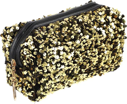 VALICLUD Bolsa de cosméticos de viaje con lentejuelas, bolsa de cosméticos portátil con purpurina, bolsa de maquillaje con cremallera, bolsa