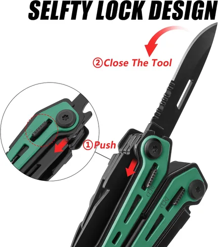 Miniatura 4 de FLISSA Alicates multiherramientas 16 en 1, regalos para hombres, multiherramienta EDC de acero inoxidable con cuchillo de bolsillo, clip
