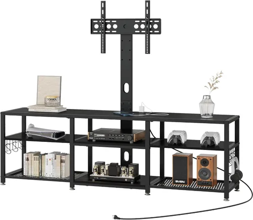 Miniatura 9 de VECELO Soporte de TV con montaje y tomas de corriente, centro de entretenimiento para televisores de 60/65/70/75/80 pulgadas, consola multimedia