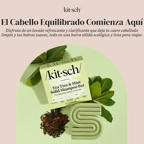 Miniatura 4 de Kitsch Tea Tree & Mint Clarifying Shampoo and Shave Bar, Champú anticaspa para hombres y mujeres, sin plástico, sin sulfato. Champú para el cabello