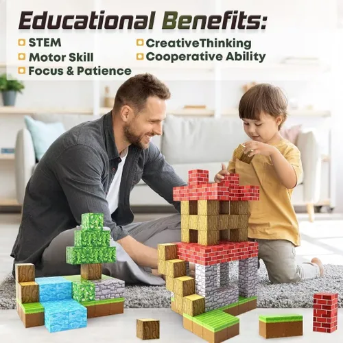 Miniatura 7 de Bloques Magnéticos - Construye Mi Mundo Magnético, Juguetes Magnéticos Artesanales para Niños y Niñas de 3-4, 4-5, 6-8 Años, Juguetes Sensoriales