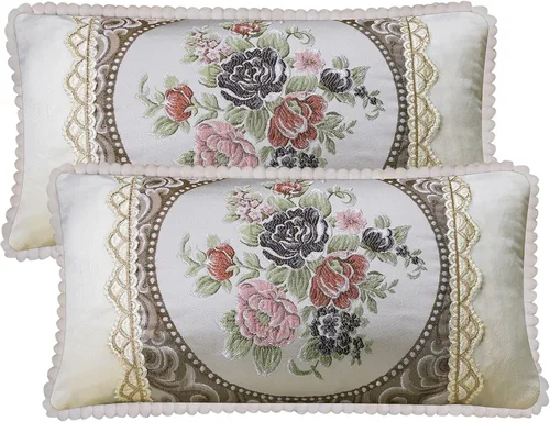 Miniatura 9 de SZHELEJIAM Juego de 2 fundas de almohada con volantes de 12 x 20 pulgadas, fundas de cojín decorativas de felpilla suave jacquard para sofá