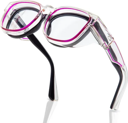 LianSan Gafas de seguridad sobre anteojos para mujer, gafas antivaho que se ajustan sobre las gafas para certificación ANSI Z87.1 Púrpura