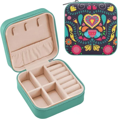 Miniatura 2 de Tatenale Joyero de viaje, pequeño organizador de joyas, almacenamiento para anillos, aretes, collar, niñas, mujeres, hombres, floral, negro