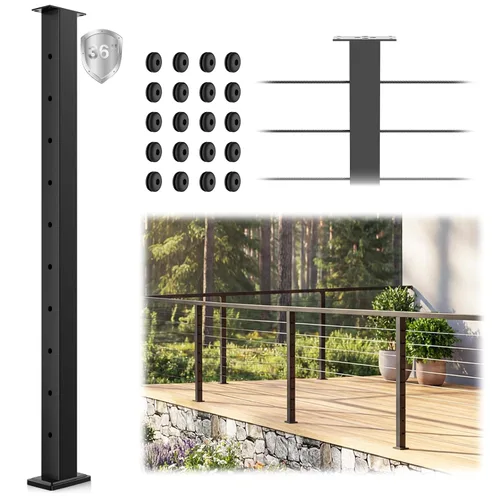 Miniatura 9 de Poste de escalera con barandilla de cable negro de 36 pulgadas con parte superior fija inclinada, poste de riel de alambre de acero inoxidable T304