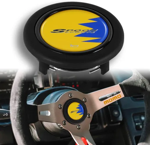 Miniatura 9 de Q1-TECH, botón redondo JDM universal para volantes aftermarket de 6 pernos con abertura de dos pulgadas 2" para botón de bocina (AUD-BK)