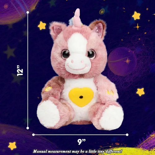 Miniatura 3 de Proyector de estrellas de unicornio rosa sucio de felpa, luz nocturna musical, ajustable, animales de peluche, juguetes de peluche brillantes
