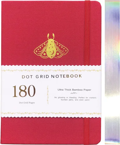 Miniatura 16 de BUKE Cuaderno de cuadrícula de puntos, papel blanco de bambú de 6.35 oz/m², 5 puntos de 0.197 x 0.197 in, 160 páginas, encuadernación plana, bordes