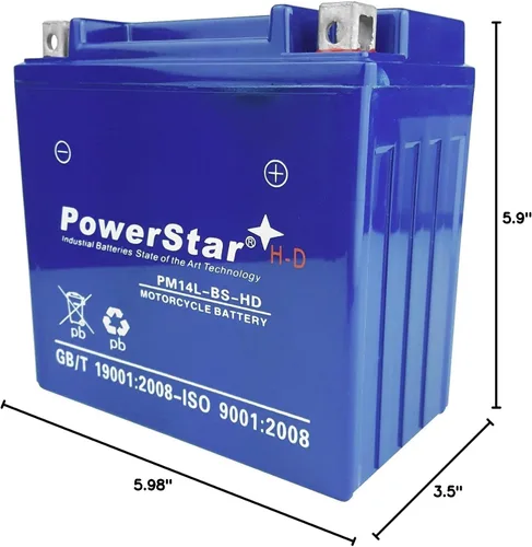Miniatura 3 de PowerStar YTX14L-BS SLA AGM - Batería resistente para motocicleta y ATV