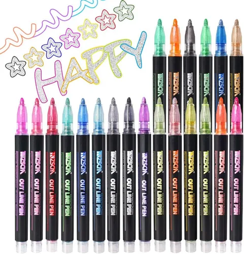 Miniatura 7 de ZSCM QUALITY DECIDES THE FUTURE Regalos de Navidad, 12 rotuladores metálicos con purpurina y contorno brillante, regalos de Navidad, 12 bolígrafos