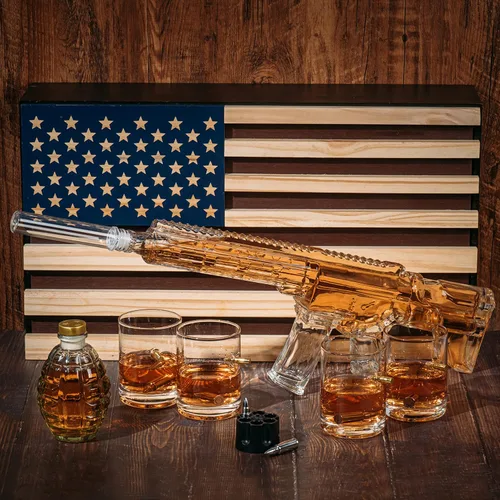Miniatura 5 de AR15 Juego de decantador de pistola de whisky – Juego de 33.8 fl oz – Caja de regalo de bandera estadounidense y vasos de bala, enfriadores