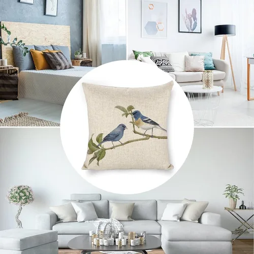 Miniatura 4 de Fundas de almohada decorativas de lino con diseño de pájaro en acuarela de 18 x 18 pulgadas para sofá, dormitorio, sala de estar y automóvil