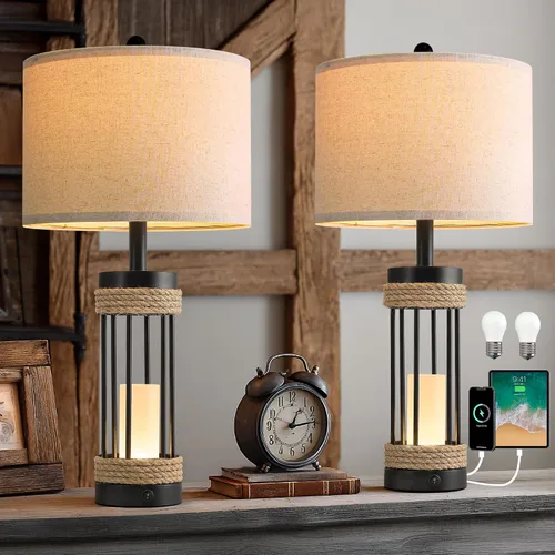 Miniatura 13 de OYEARS Lámparas de mesa de 22.5" para sala de estar, juego de 2 lámparas boho para dormitorios, lámpara de mesita de noche para veladores, lámpara