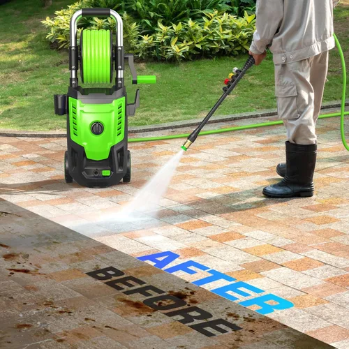 Miniatura 2 de Lavadora a presión eléctrica de 4800 PSI, lavadora de alta potencia de 4.0 GPM con carrete de manguera de 33 pies, 4 puntas de pulverización