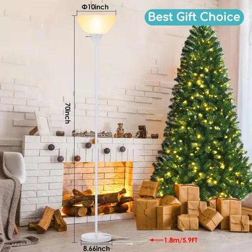 Miniatura 5 de Lámpara de pie Coucrek, lámparas de pie LED con pantalla de plástico blanco, lámparas de pie de esquina para sala de estar y dormitorio, interruptor