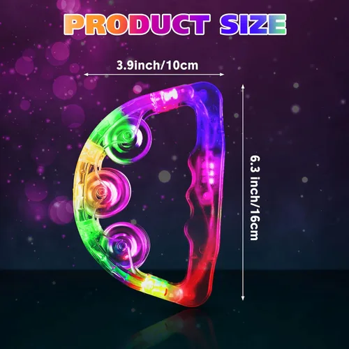 Miniatura 2 de Yunsailing Paquete de 24 panderetas con luz LED, juguetes de percusión de mano que brillan en la oscuridad, suministros de fiesta para adolescentes