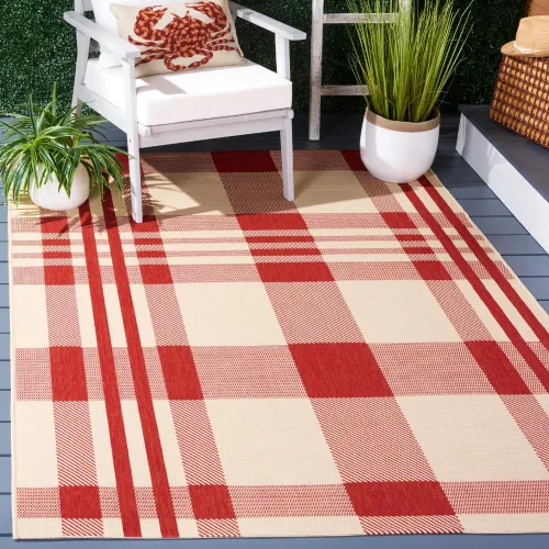 Miniatura 23 de SAFAVIEH Alfombra Lavable para Exteriores Colección Courtyard - 2'3" x 4', Beige y Azul, Patrón a Cuadros, No Desprende Pelusa y Fácil Limpieza