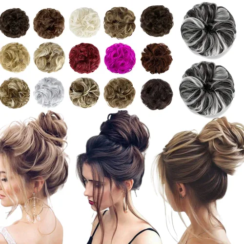 Miniatura 48 de Moño desordenado grande y desordenado, moño ondulado, rizado, coleteros gruesos, extensiones de cabello para mujeres y niñas, color marrón jengibre