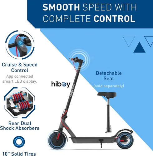 Miniatura 6 de Scooter eléctrico Hiboy S2 Pro, motor de 500 W, neumáticos sólidos de 10 pulgadas, rango de 25 millas, 19 mph, scooter eléctrico plegable para S2