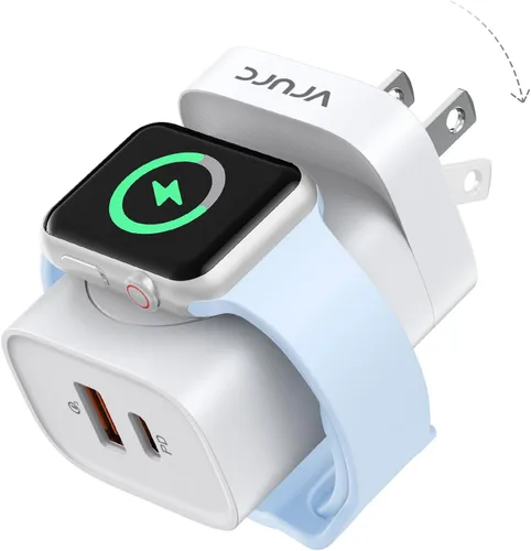 Miniatura 10 de VRURC Cargador para iPhone y Apple Watch, bloque de carga rápida USB C de 20 W, adaptador de viaje compacto 3 en 1 con 2 puertos para iPhone