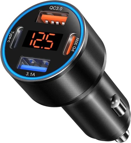 Miniatura 10 de Cargador de coche 5 unidades, 65 W 12 V USB Multi Port QC/PD 3.0 carga rápida adaptador de encendedor de cigarrillos dual USB-C y USB-A cargador Gris