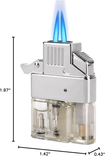 Miniatura 10 de Coldown Encendedor de butano, encendedor de gas resistente al viento con llama de chorro de doble antorcha ajustable y recargable de combustible