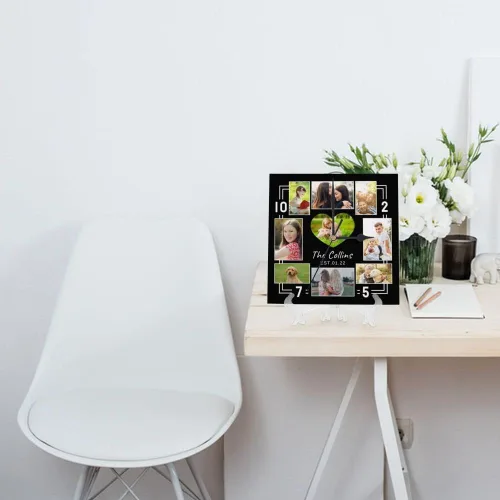 Miniatura 5 de Reloj de pared con foto personalizado, texto personalizado en la pared, impresión de reloj cuadrado personalizado, reloj con foto personalizado