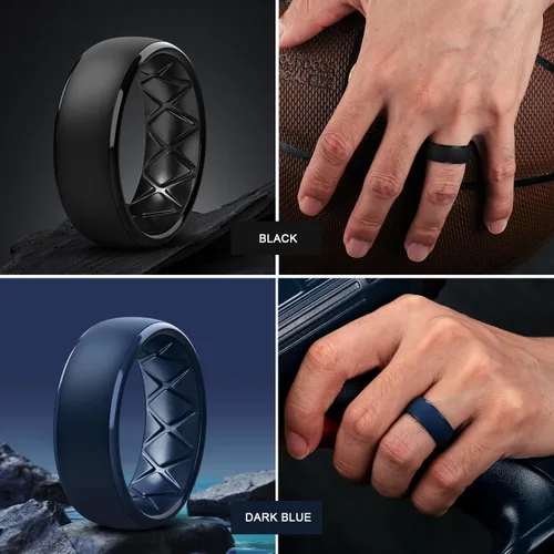 Miniatura 42 de Egnaro Anillos de boda de silicona para hombre: 1/4/6/7 Multipack de anillos de boda de goma con arco interior Diseño ergonómico transpirable