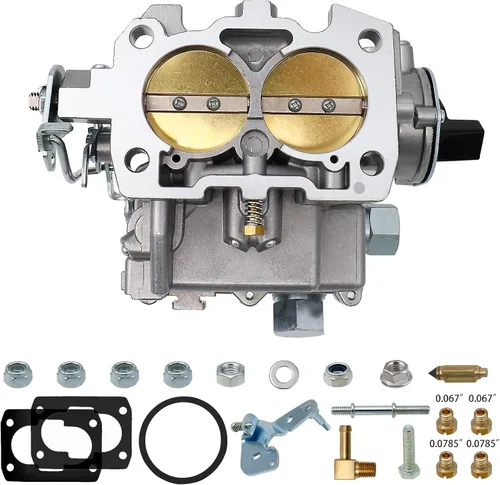 Miniatura 9 de Carburador marino de 2 barriles de carbohidratos para motores Mercruiser 3.0L 2.5L 4 CYL con chorros de estrangulador eléctrico, varillaje largo