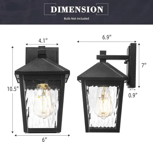 Miniatura 6 de zeyu 20076BS BK-WP - Iluminación de pared para exteriores de 10.5 pulgadas, lámpara de pared de patio para porche de casa, aluminio fundido a