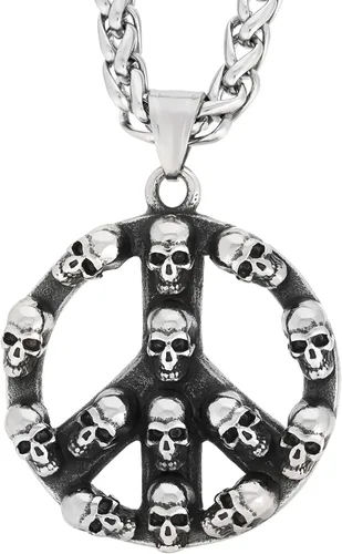 Gungneer Collar de cadena con dije de símbolo de paz hippie de calavera, collar de cadena de motociclista de rock, joyería steampunk para hombres y