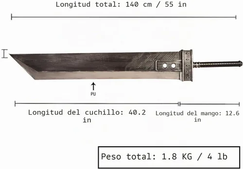 Miniatura 3 de Espada grande de 139.7 cm de Cloud Strife de fantasía, espada buster para cosplay, espada de poliuretano de doble mano, espada ancha Negro