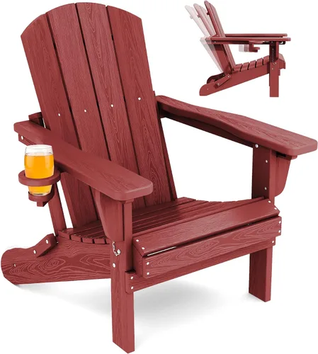 Miniatura 18 de SERWALL Silla Adirondack plegable ajustable, silla Adirondack reclinable con portavasos, Aruba