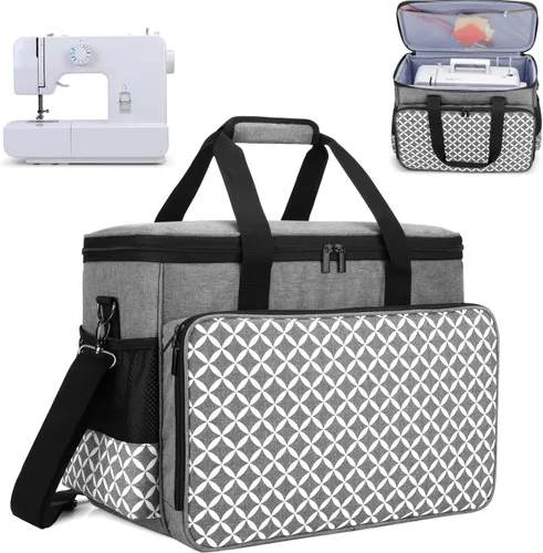 Miniatura 15 de Yarwo Funda de transporte mejorada para máquina de coser con ruedas, bolsa de mano desmontable con tabla inferior extraíble y pata de remolque Morado